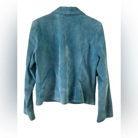 Blue leather suede long sleeve jacket - Picture 4 of 4
